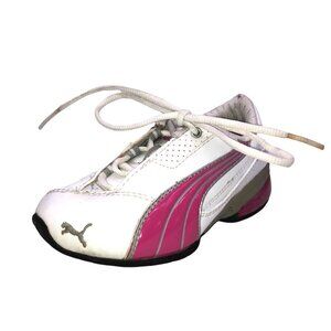 Puma Childrens Size 7 White Pink Lace Up Running Shoes Athletic Sneakers